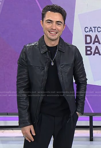 Darren Barnet's black leather zip jacket on Today