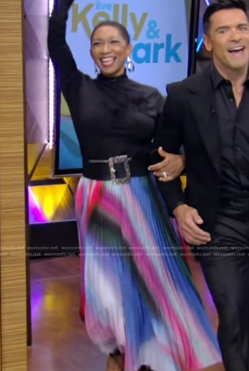 Deja Vu's tie dye pleated skirt on Live with Kelly and Mark