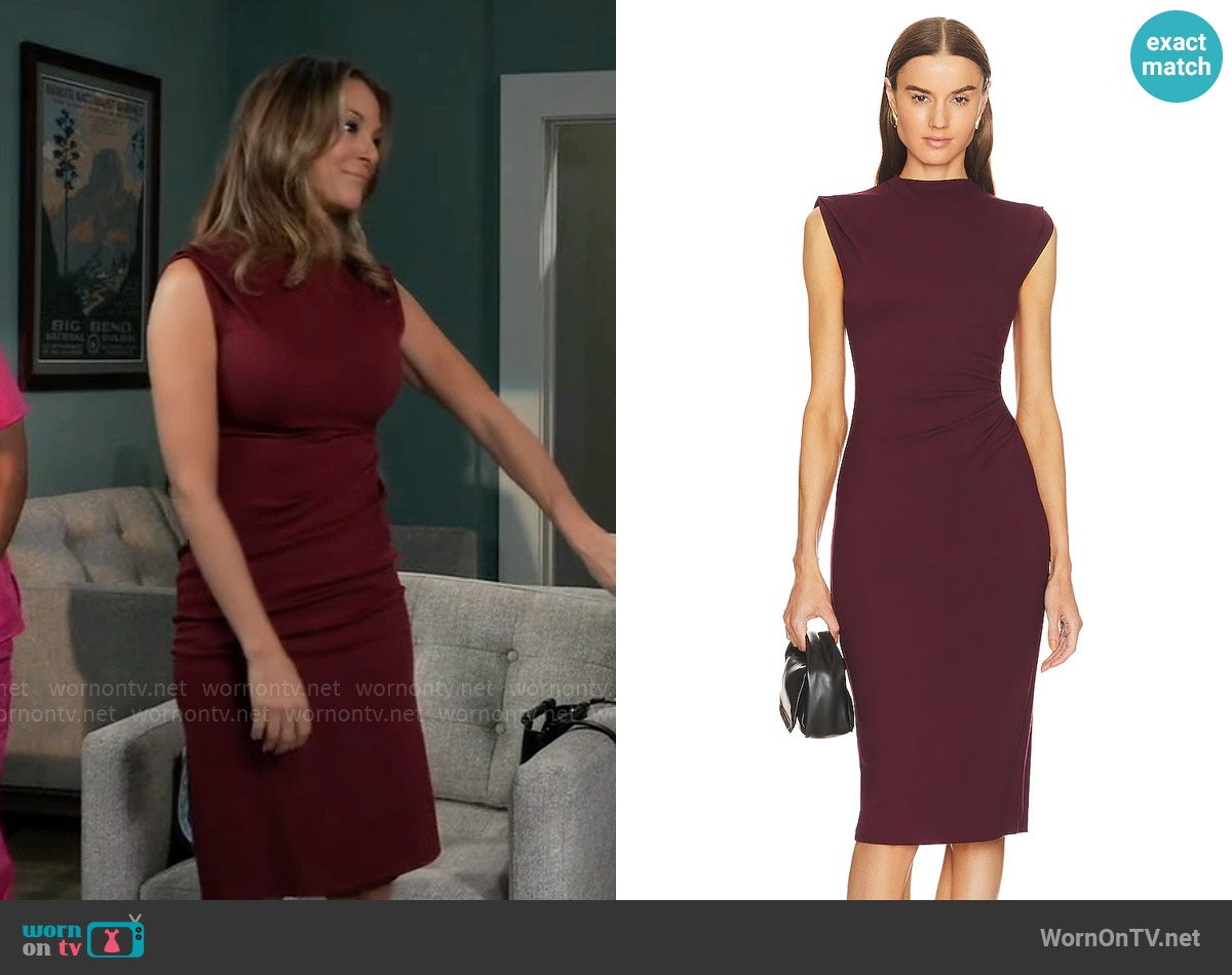 Natalia’s burgundy sleeveless dress on General Hospital