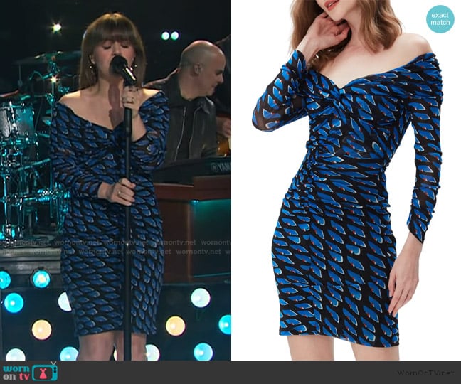 Diane von Furstenberg Ganesa Off the Shoulder Dress worn by Kelly Clarkson on The Kelly Clarkson Show