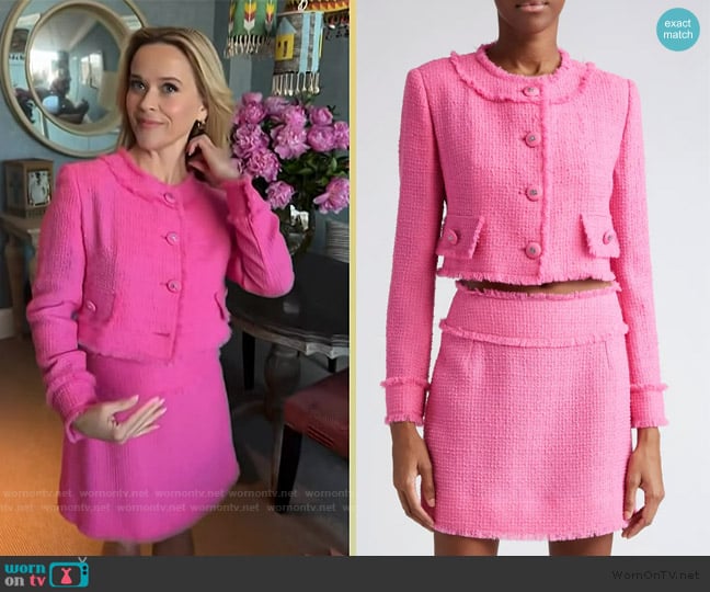 Reese’s pink tweed jacket on Access Hollywood