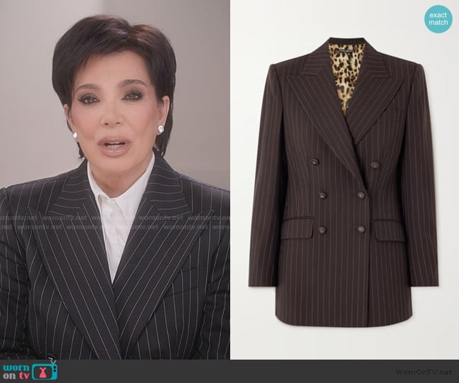 Kris’s pinstripe confessional blazer on The Kardashians