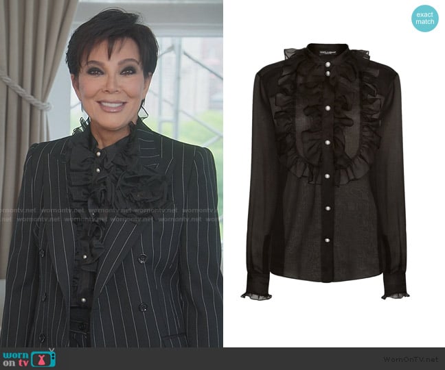 Kris’s black ruffle top on The Kardashians