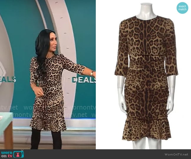 Dolce & Gabbana Silk Cheetah Dress worn by Elizabeth Werner on CBS Mornings