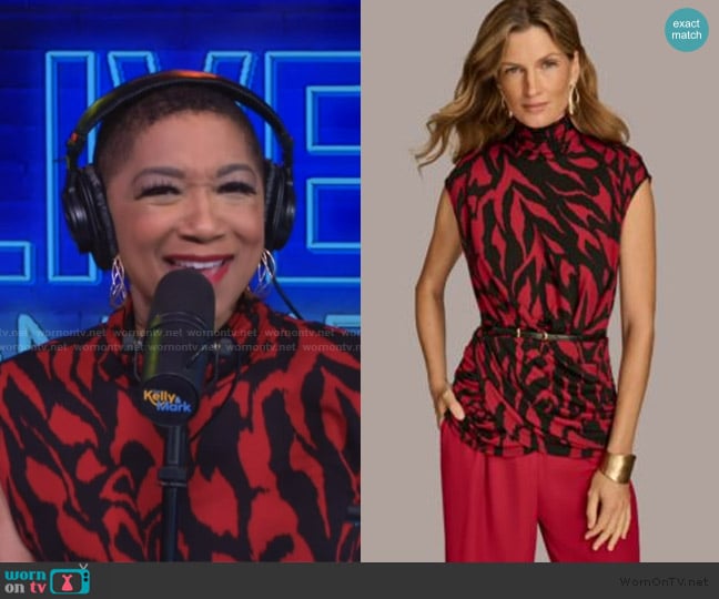 Deja Vu’s red printed mock neck top on Live with Kelly