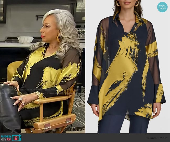 Tamara Tunie’s abstract print top on Access Hollywood