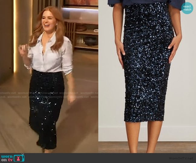 Dorothee Schumacher Shmmering Attraction Skirt worn by Isla Fisher on The Drew Barrymore Show