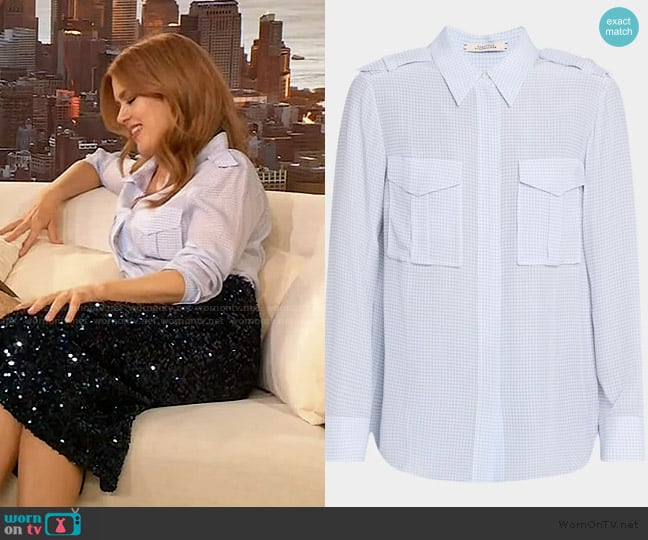 Dorothee Schumacher Vichy Love Button-Down Gingham Blouse worn by Isla Fisher on The Drew Barrymore Show