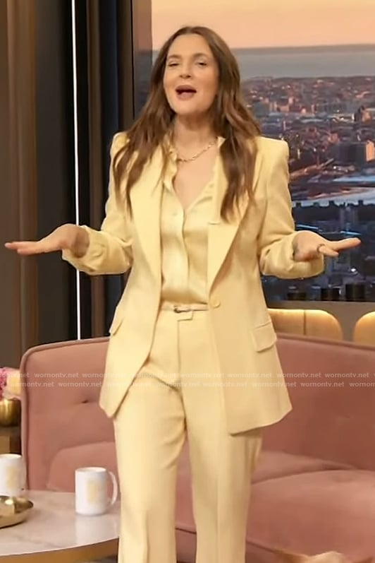 Drew's yellow blouse and blazer on The Drew Barrymore Show