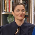 Drew’s navy blouse and pants on The Drew Barrymore Show