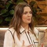 Drew’s white piping trim blouse on The Drew Barrymore Show