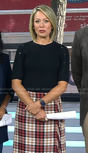 Dylan’s black button sleeve top and plaid skirt on Today