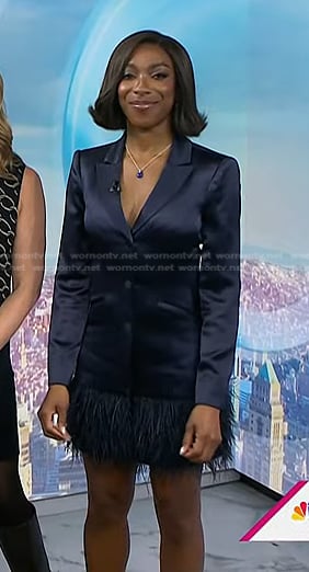 Ego Nwodim's navy feather hem blazer dress on Today