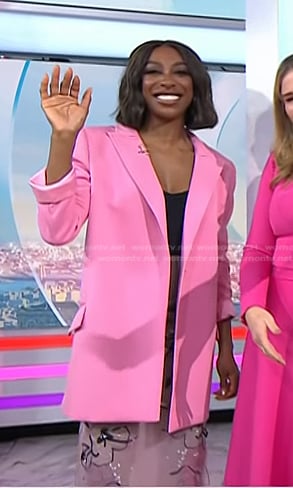 Ego Nwodim’s pink oversized blazer and floral tulle skirt on Today