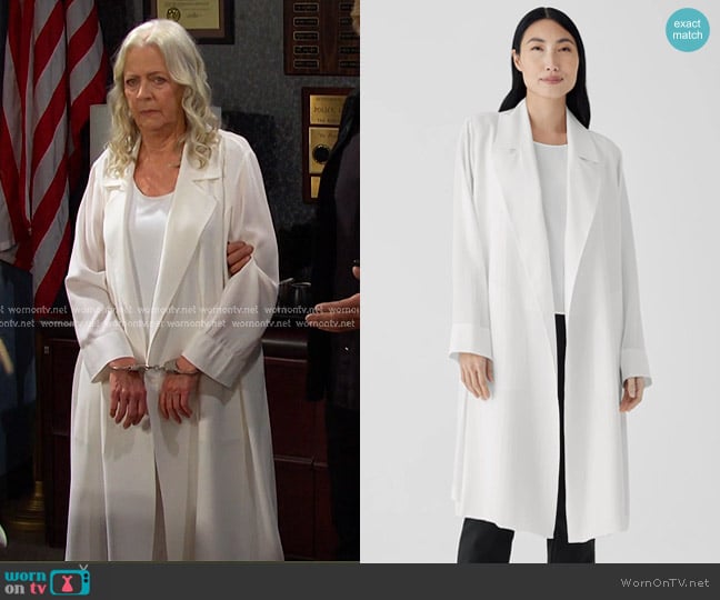 Eileen Fisher Silk Georgette Crepe Trench Coat worn by Rachel Blake (Roslyn Gentle) on Days of our Lives