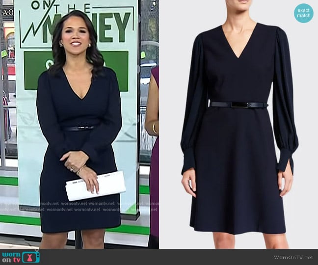 Elie Tahari Hale V-Neck Long-Sleeve Belted Dress worn by Laura Jarrett on Today