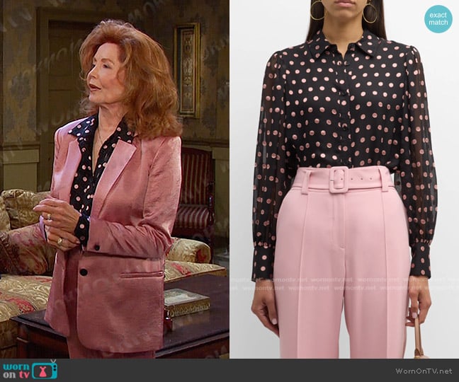 Elie Tahari The Marie Polka Dot Burnout Button-Down Blouse worn by Maggie Horton (Suzanne Rogers) on Days of our Lives