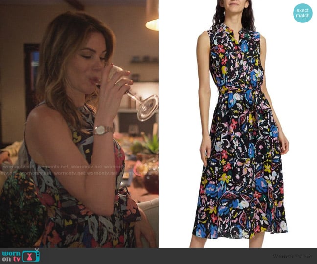 Elie Tahari The Phoebe Printed Silk Dress worn by Amanda Larusso (Courtney Henggeler) on Cobra Kai