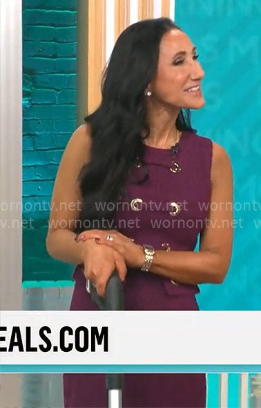 Elizabeth Werner's purple grommet detail dress on CBS Mornings
