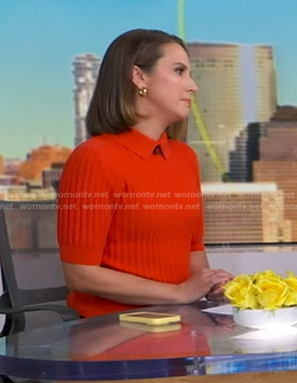 Elizabeth's red knit collared sweater on Good Morning America