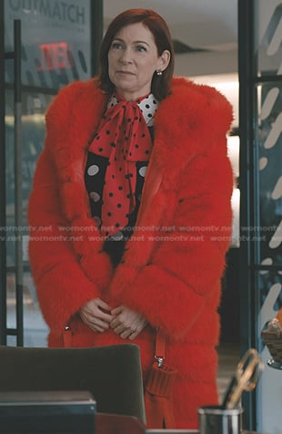 Elsbeth's red hooded fur coat on Elsbeth