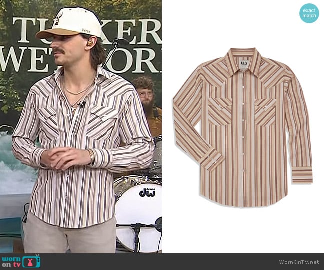 Ely Cattleman Stripe Shirt in Midnight & Tan worn by Tucker Wetmore on Today