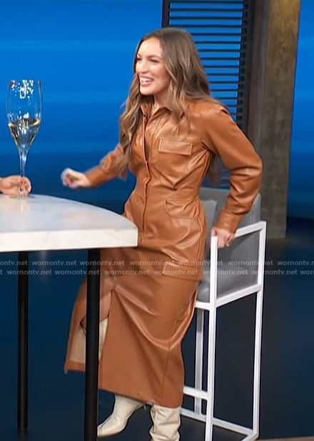 Emily Orozco’s brown leather shirtdress on Access Hollywood