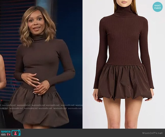 En Saison Giovanna Mixed-Media Mini Dress in Espresso worn by Zuri Hall on Access Hollywood