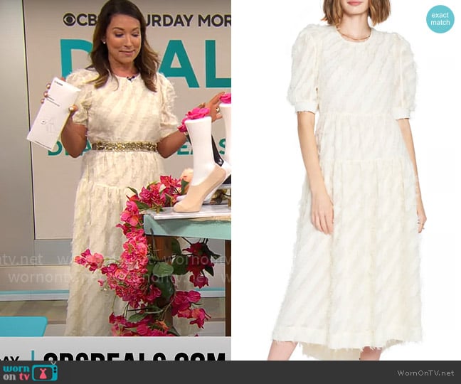 En Saison Texture Stripe Chiffon Midi Dress worn by Courtney Cason on CBS Mornings