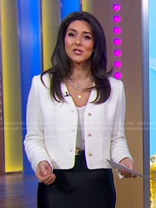 Erielle's white v-neck tweed jacket on Good Morning America