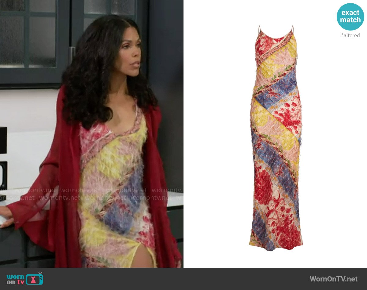 Etro Floral-print silk-blend dress worn by Dani Dupree (Karla Mosley) on Beyond the Gates