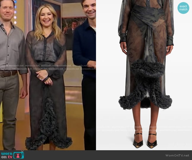 Etro Printed Ruched Midi Skirt worn by Kate Hudson on Good Morning America