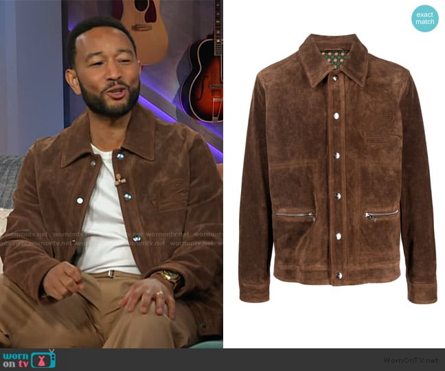 John Legend’s brown suede jacket on The Kelly Clarkson Show