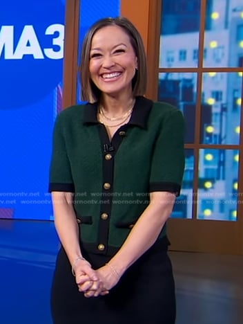 Eva's green short sleeve cardigan on Good Morning America