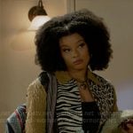 Eva’s fringed animal print jacket on Beyond the Gates