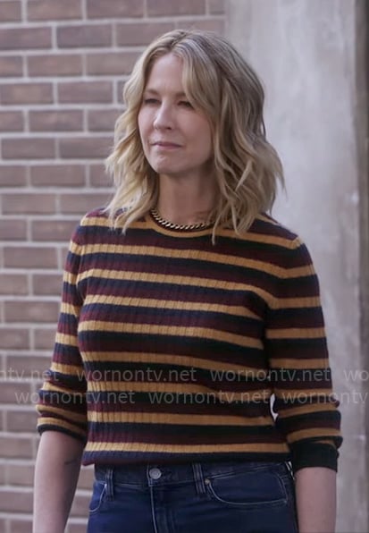 Eve's striped sweater on Shifting Gears