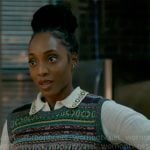 Faith’s white embroidered shirt and fair isle vest on Will Trent