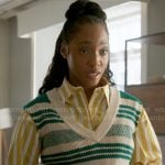 Faith’s yellow striped shirt and green striped sweater vest on Will Trent