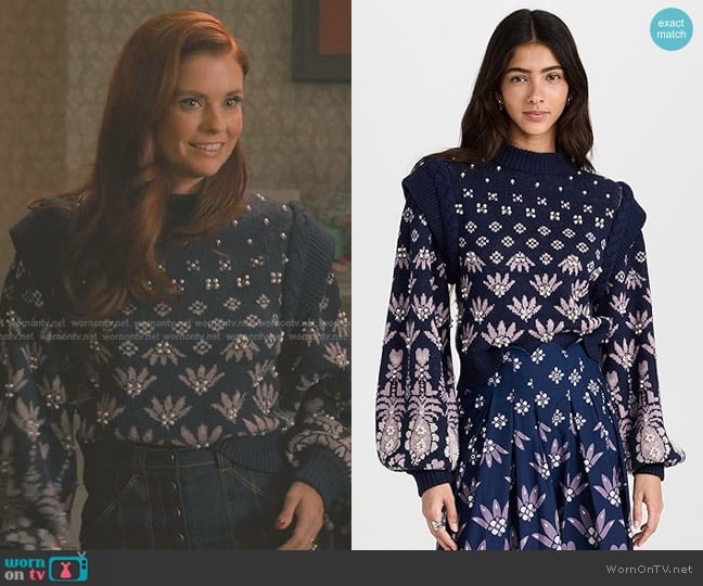 Fam Rio Ainika Martina Knit Sweater worn by Maddie Townsend (JoAnna Garcia Swisher) on Sweet Magnolias