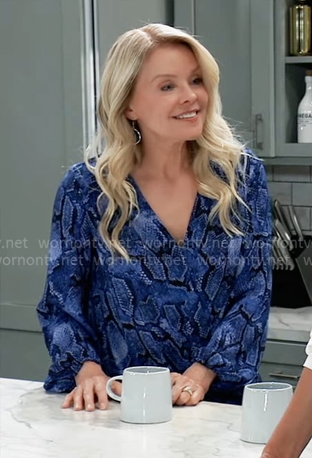 Felicia's blue snake print blouse on General Hospital