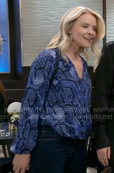 Felicia’s blue snake print blouse on General Hospital