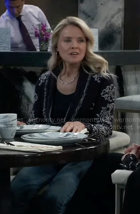 Felicia's printed fringed collar sweater on General Hospital