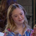 Felicity’s blue floral blouse on Days of our Lives