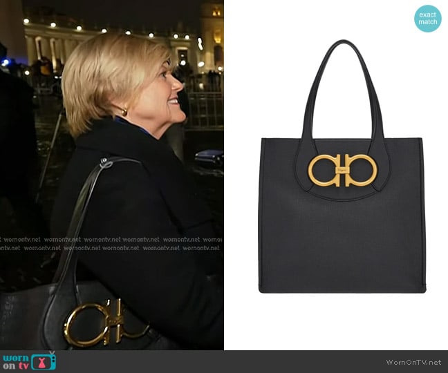 Ferragamo Gancini Maxi Leather Tote Bag worn by Anne Thompson on Today