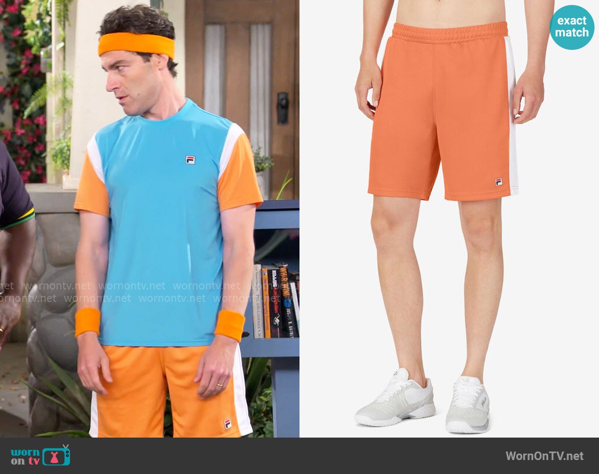 Fila Groundbreaker Knit Short in Dusty Orange / White worn by Dave Johnson (Max Greenfield) on The Neighborhood