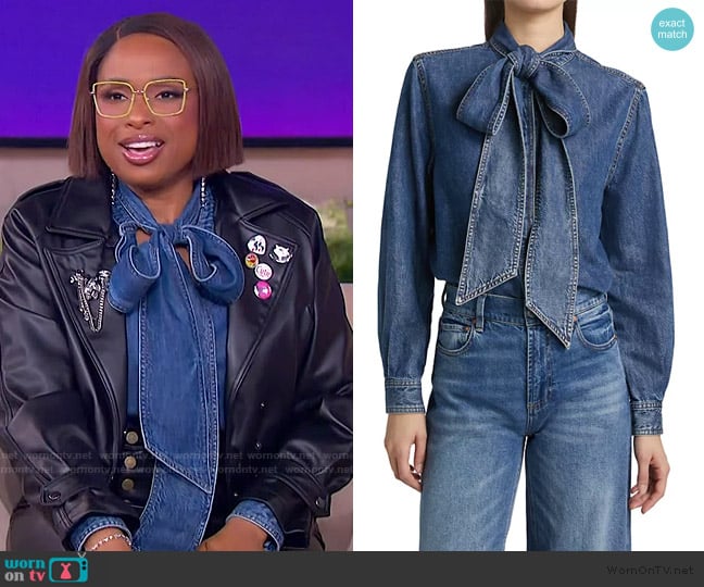 Jennifer’s denim tie neck blouse on The Jennifer Hudson Show