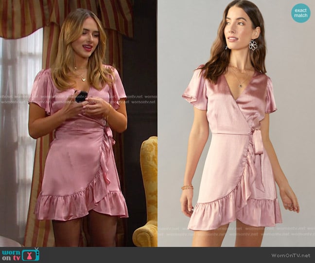 Francescas Camilla Satin Wrap Mini Dress worn by Holly Jonas (Ashley Puzemis) on Days of our Lives