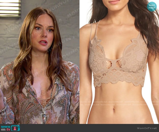 Free People Intimately FP Adella Longline Bralette im Nude worn by Stephanie Johnson (Abigail Klein) on Days of our Lives