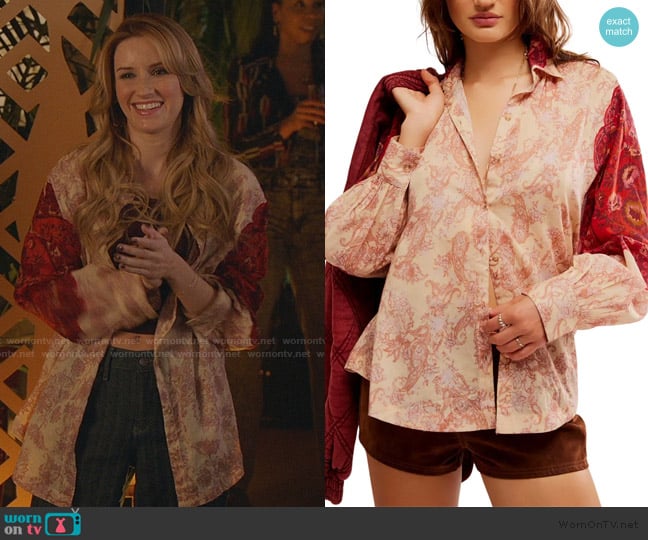 Free People Rosebud Paisley Print Cotton Button-Up Shirt worn by Elle Grant (Sloane Avery) on All American