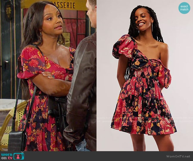 Free People Sundrenched Printed Mini Dress worn by Chanel Dupree (Raven Bowens) on Days of our Lives